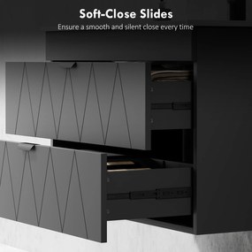 HOMCOM Szafka pod umywalkę Wisząca szafka z ceramiczną umywalką, Szuflady Soft-Close, Czarna