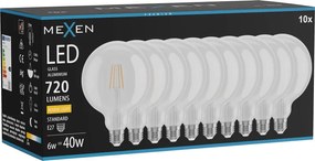 Mexen Vintis 10x żarówka filament LED E27, G125, 6W, Ciepła - 2700K, 720 lm, clear - L158-E27-0627-00x10
