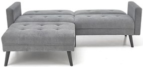 Popielata sofa rozkładana z podnóżkiem - Leris