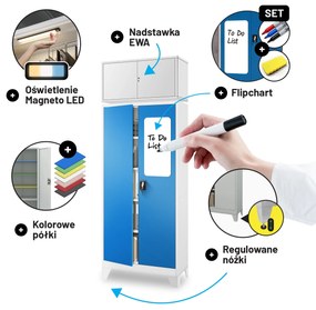 Biurowa szafa metalowa na akta JAN, 900 x 1850 x 400 mm, szaro-niebieska
