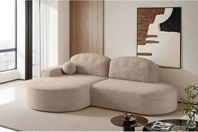 Narożnik z funkcją spania i pojemnikiem Modena Runden, tkanina Arena, Ciemnobeżowy, Lewy