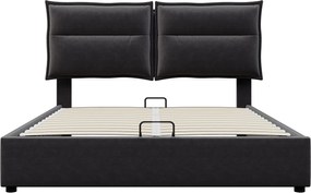 Łóżko 140x200 cm ze schowkiem - Czarny aksamit - Łóżko dla dorosłych z regulowanym zagłówkiem i metalową ramą - Bez materaca