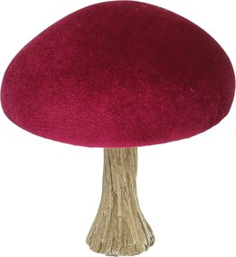 Dekoracja Velvet Mushroom 17 cm ruby