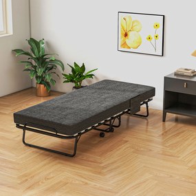 HOMCOM Łóżko Składane, Materac, 4 Koła, Stelaż Metalowy, do 150 kg, 190 x 80 x 42 cm, Ciemnoszary
