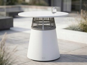 Stół ogrodowy aluminiowy okrągły 90 cm ze stylowym plecionym oplotem biały