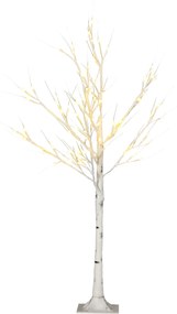 HOMCOM Sztuczne Drzewo, Sztuczna Brzoza z Oświetleniem LED, Ciepłobiałe, Realistyczna Biała Kora, 17Dł x 17Szer x 120Wys cm