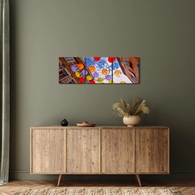Obraz kolorowych parasoli (z zegarem) (90x30 cm)