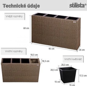 STILISTA Doniczka z 4 doniczkami, tkany polirattan, szary