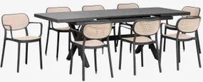 Zestaw Stół Prostokątny Rozkładany 180-240x90 Cm Aluminium Karena I 8 Krzeseł Ogrodowych Sztaplowanych Z Podłokietnikami - Sklum