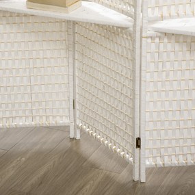 HOMCOM Parawan 4-częściowy 181 x 180 cm, Składany, z 2 półkami wykonany z drewna sosnowego i bambusa, do sypialni, biały | Aosom PL