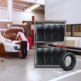 Regał na opony TYRE, 120x40x180 cm, max 795 kg, srebrna/jasnobrązowy Jurhan