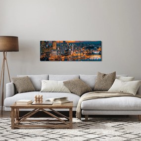 Obraz miasta nocą (z zegarem) (90x30 cm)