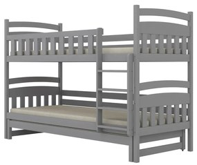Łóżko piętrowe JULITA 160x80 szare drewniane trzyosobowe KOCOT KIDS