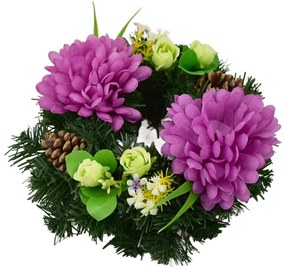 Wianek na Dzień Zaduszny Fioletowe chryzantemy, 20 cm