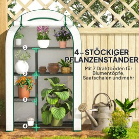 Outsunny Mini-szklarnia, 4-poziomowa szklarnia z folią plastikową, przenośna, z rolowanymi drzwiami, 100 x 45 x 160 cm, biała