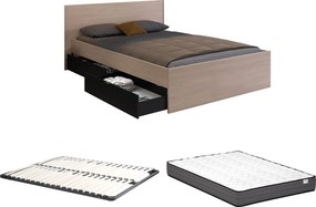 Łóżko z 4 szufladami 160 x 200 cm - Kolor: Naturalny i czarny + Stelaż + Materac - VELONA