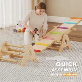 AIYAPLAY Huśtawka drewniana i równoważnia, 2 w 1 huśtawka ogrodowa dla dzieci, dla 2-4 Jahre, 133 x 38 x 24 cm, Wielobarwna