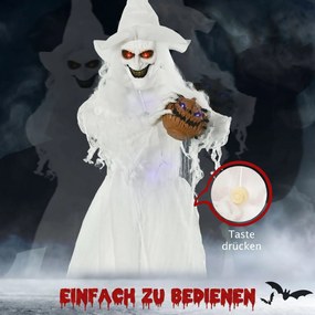 Outsunny 189 cm Biała czarownica z głową dyni, dekoracja halloweenowa na zewnątrz w naturalnej wielkości | Aosom PL