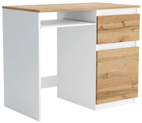 Biurko komputerowe młodzieżowe szkolne 90 cm REMI1 Biały/Dąb Wotan