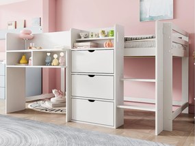 Łóżko piętrowe dla dzieci 90×200 cm - z miejscem do przechowywania - z małą drabinką - białe (materac nie jest zawarty)