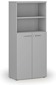Szafa biurowa kombinowana PRIMO GRAY, drzwi na 3 poziomach, 800 x 420 x 1781 mm, szary