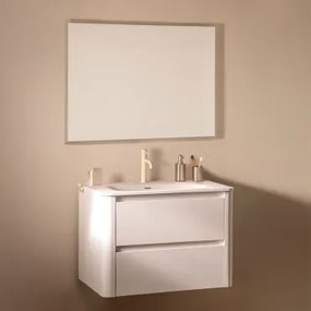 Zestaw Wiszących Mebli Łazienkowych Zintegrowany Z Umywalką Egerton Biała & Prostokątna Lampa Led I - Sklum