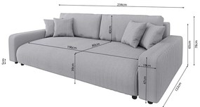 Jasnoszara sztruksowa rozkładana sofa ze schowkiem 234 cm Sara – Ropez