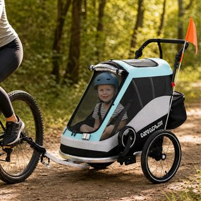 AIYAPLAY 2 w 1 przyczepka rowerowa i wózek składana, przyczepka dla dzieci z pasem 5-punktowym, odblaskami, pneumatycznymi oponami 40,64 cm, hamulec | Aosom PL
