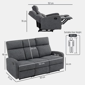 HOMCOM Fotel 3-osobowy, indywidualnie regulowane oparcia, podnóżek, materiał obiciowy, stal, Szary