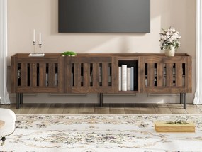 Meble pod TV 160x40x47 cm - z 3 frontami - ażurowy design - MDF + metal - Brązowy