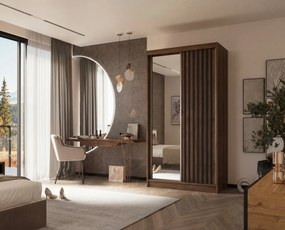 Szafa Przesuwna LAMELLO 120 cm z Lustrem Szafa Dwudrzwiowa z Szufladami Orzech