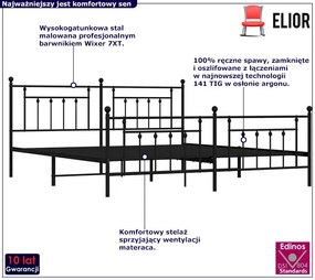 Czarne metalowe łóżko małżeńskie 200x200cm - Velonis