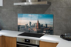 Panel szklany do Kuchni Wieżowce Warszawy o Wschodzie Słońca