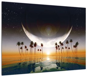 Obraz na szkle - Księżyc nad palmami (70x50 cm)