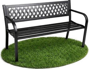 Czarna ławka ogrodowa KALIA ze stalowymi nogami szerokość 122 cm