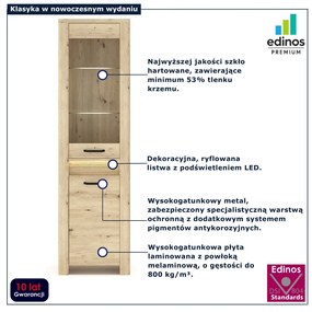 Wysoka witryna szklana z podświetleniem dąb artisan M2-D70