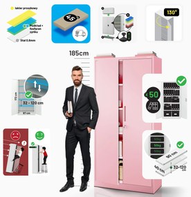 Szafa do biura domowego JAN, 900 x 1850 x 400 mm, Fresh Style: pudrowy róż