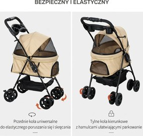 Outsunny Wózek dla psa składany z 2 pasami bezpieczeństwa do 20 kg khaki | Aosom PL