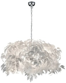 Biała lampa wisząca z piórkami Trio Pendant Leavy, wys. 150 cm