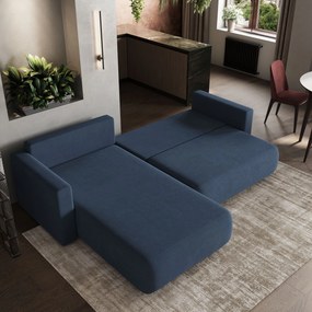 Masseno Narożnik TURIN z funkcją spania i pojemnikiem na pościel do Salonu, Rozkładana sofa - Niebieski, SORO 76