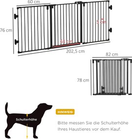 PawHut PapWHut brama bezpieczna dla psa z drzwiami składanymi, czarna, 202,5 cm