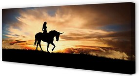 Obraz na płótnie Kobieta na Jednorożcu o Zachodzie Słońca