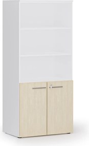 Szafa biurowa z drzwiami niskimi PRIMO WHITE, 800 x 500 x 1781 mm, biały/brzoza