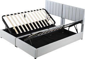 Łóżko z tapicerowanym zagłówkiem z lnu - 180x200cm - przekształcane w 2 pojedyncze łóżka - Szary