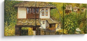 Obraz - Domki letniskowe w lecie (z zegarem) (90x30 cm)