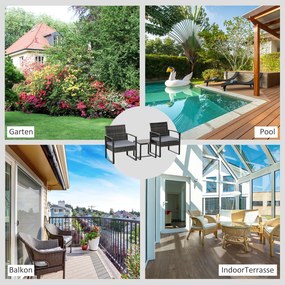 Outsunny Komplet stolik z krzesłami z technorattanu, 3-częściowy Komplet wypoczynkowy 63 cm x 57 cm x 76 cm