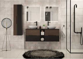 Zestaw Łazienkowy 140cm Szafka z Blatem Regał Czarny Mat / Orzech Avella