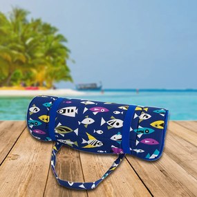 Leżak plażowy w rulonie RYBKI 148x52 cm, czarno-biały