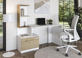 Biurko z szafką i półkami biały + dąb artisan - Kayla