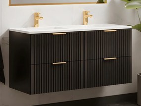 Szafka łazienkowa wisząca ryflowana z umywalką wpuszczaną w blat - Czarny - 120 cm - ZEVARA